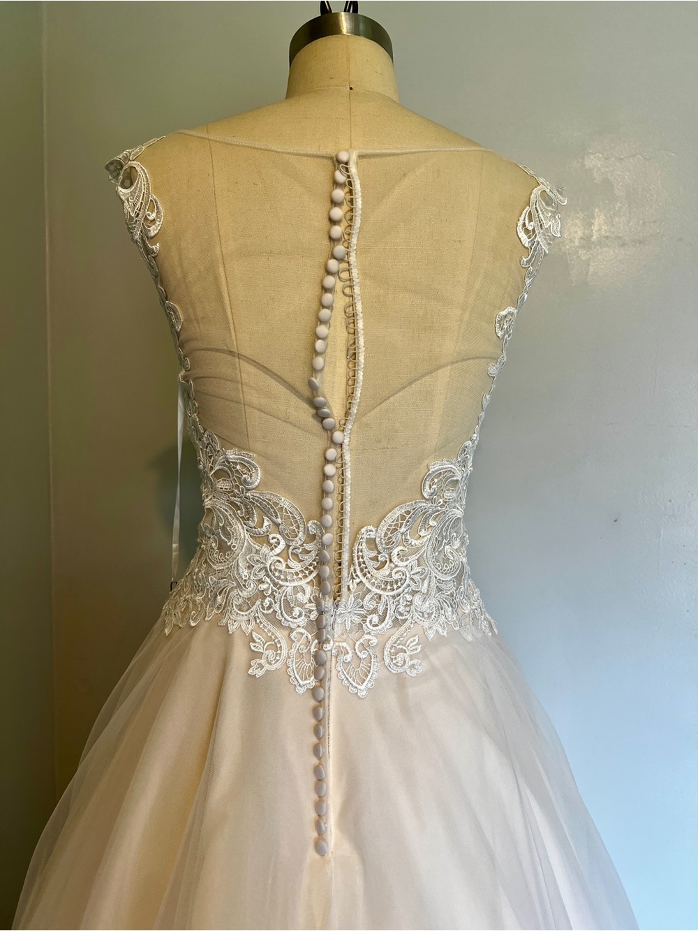 Blush Lace A-Line Wedding Dress - Picture 8 of 10